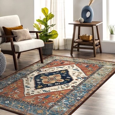 Oriental 3x5 Washable Rug, Boho 3x5 Entryway Dorm Rug with Non Slip Backing, ...