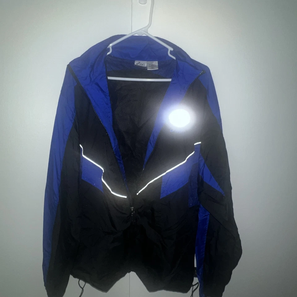 Cortavientos ASICS azul oscuro y negro de finales de los 90 principios de los 2000 talla grande para hombre  Foto 4 de 4