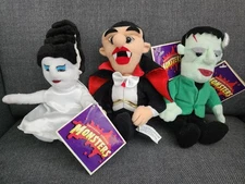 Set 3 Universal Studios Monsters 1999 Plush Dracula Frankenstein Bride 9"