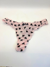 Victoria's Secret Pink Lace Thong Black Bows Size Small S/P