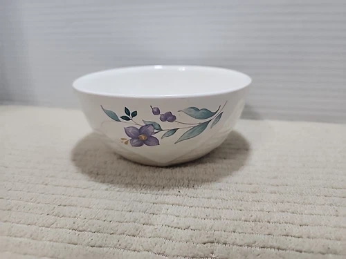 Pfaltzgraff APRIL Round Basket Weave Bowl White w/Teal Lavender Flowers 5 Inch 