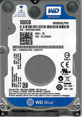 Western Digital Blue 500GB 2.5'' 5400RPM SATA HDD WD5000LPVX , Xbox One Replace