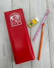 Vintage Tombow Pencil Case Red Unused w/ Coro & Pico Pencils Eraser Japan 1980s