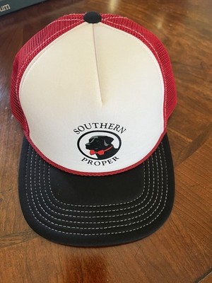 Men s Southern Proper dog comfort trucker hat featuring a black brimAdjustable