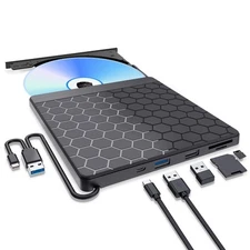 External CD/DVD Drive for Laptop USB 3.0 CD Burner with 2 USB Ports and 2 TF/...