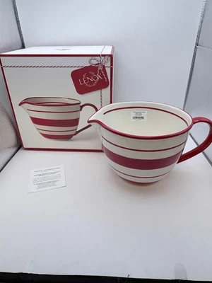NIB Lenox Holiday Hand Painted Stripe BATTER BOWL Red White Holly Christmas - Image 1 of 4