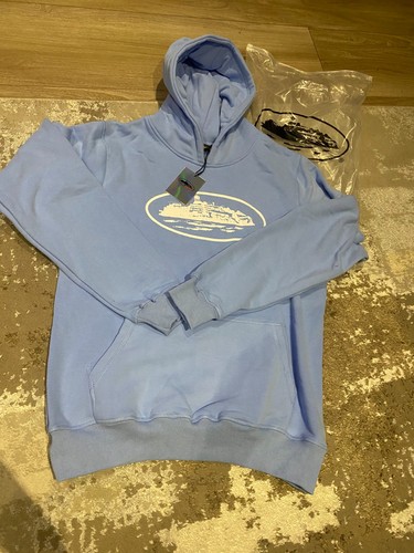 Corteiz CRTZ Alcatraz Light Baby Blue Hoodie White Logo - Large - New