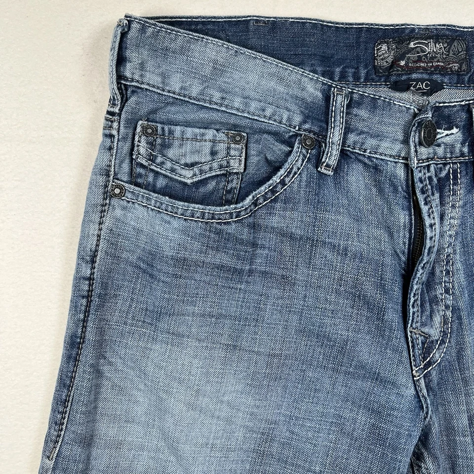 Pantalones de mezclilla plateados para hombre 36x34 Zac calce relajado calce recto algodón bolsillos con solapa Foto 4 de 4