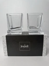 JoyJolt Barware Carre 2 Whiskey Glasses Square Base Offset Angular Design 10 oz