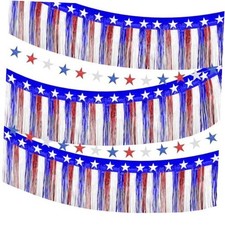 4 Pack 4th of July Decorations, 39 Feet Patriotic Foil Fringe Garland