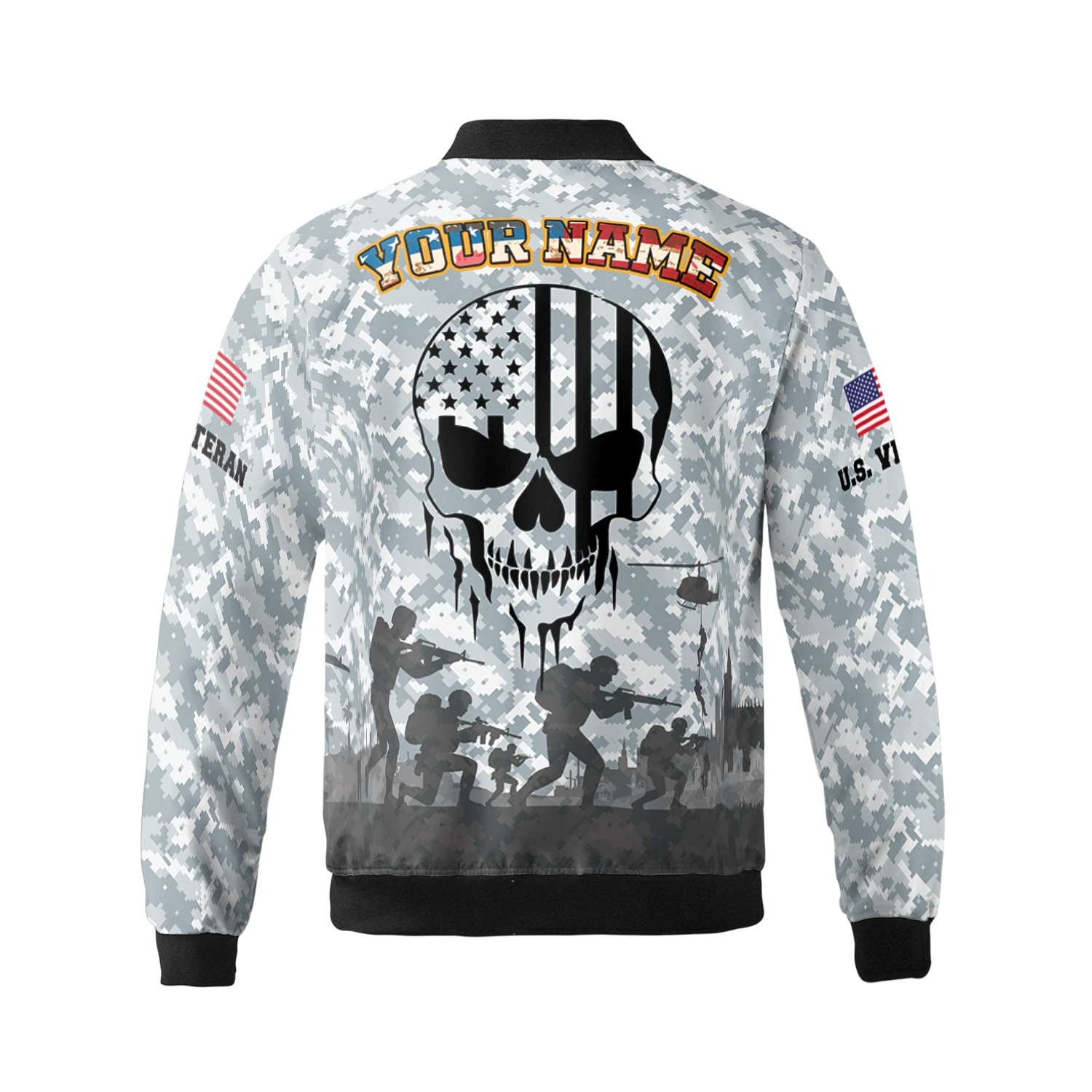 Personalized Patriotic Veteran Skull And Eagle USA Flag Bomber Jacket
