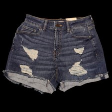 NWT SO High-Rise Curvy Midi Distressed Denim Blue Jean Shorts Size 29W MRSP 34