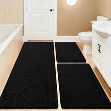 Upgrade Waffle Bath Mat Set 3 Piece, Boho Bathroom Rugs Absorbent Non Slip,