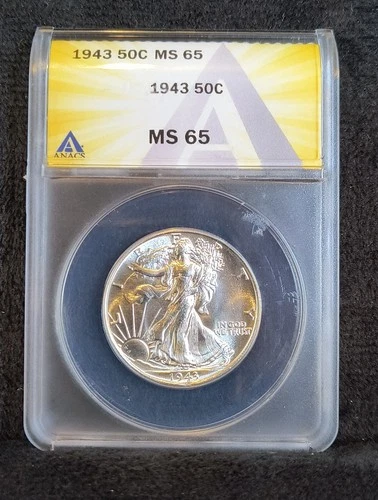 1943 Walking Liberty Half Dollar ANACS MS 65