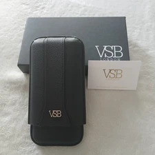 VSB London Leather Cigar Case 3 Finger in Black Excellent Condition-Original Box