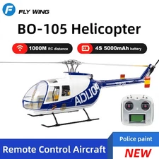 2025 FLY WING BO-105 RC Helicopter 10CH GPS 4 Blade Dual Motor Airplane 2Battery