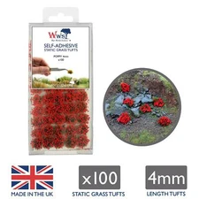 WWS Static Grass Tufts x 100 – Poppy, 4mm – Model Railway Wargame Scenery