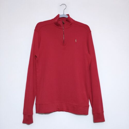 Polo Ralph Lauren Womens Red 1/4 Zip Jumper XL/TG Stretch Jersey Quarter Cotton