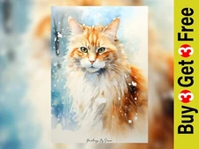 Ginger Cat Watercolor Portrait, Traditional Art Print 5"x7" on Matte Paper
