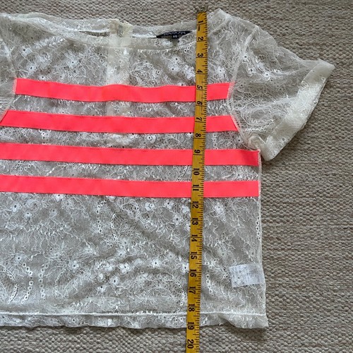 Patrizia Pepe Firenze Blanco Encaje Manga Corta Talla 40 AU 8-10 Rayas Fluro - Imagen 15 de 16