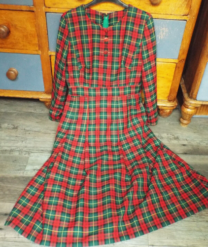 Vtg Homemade Ladies Tartan Wool Blend Dress Lined - Picture 6 of 7