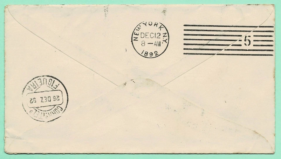 US U330 1892 [Dec ?] Cover KALAMAZOO MI  Figueira da Foz PORTUGAL  T 25 Centime - Image 2 of 2