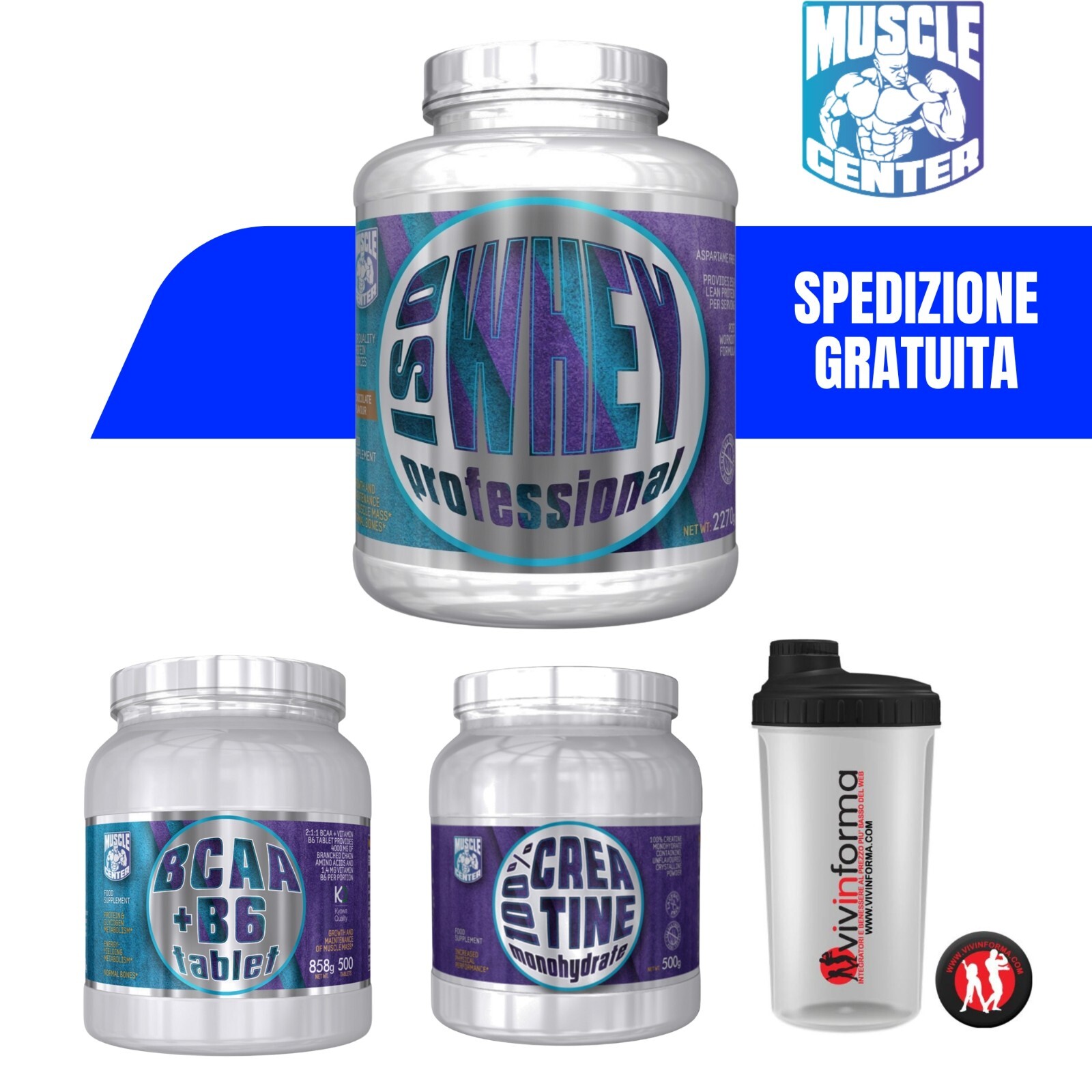 Trasforma il Tuo Fisico: Kit Muscle Center Isolate + Creatina + BCAA