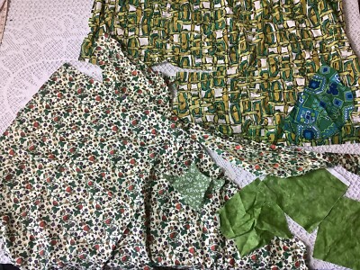 Vintage grüne Stoffreste Baumwolle zum Basteln oder Patchwork