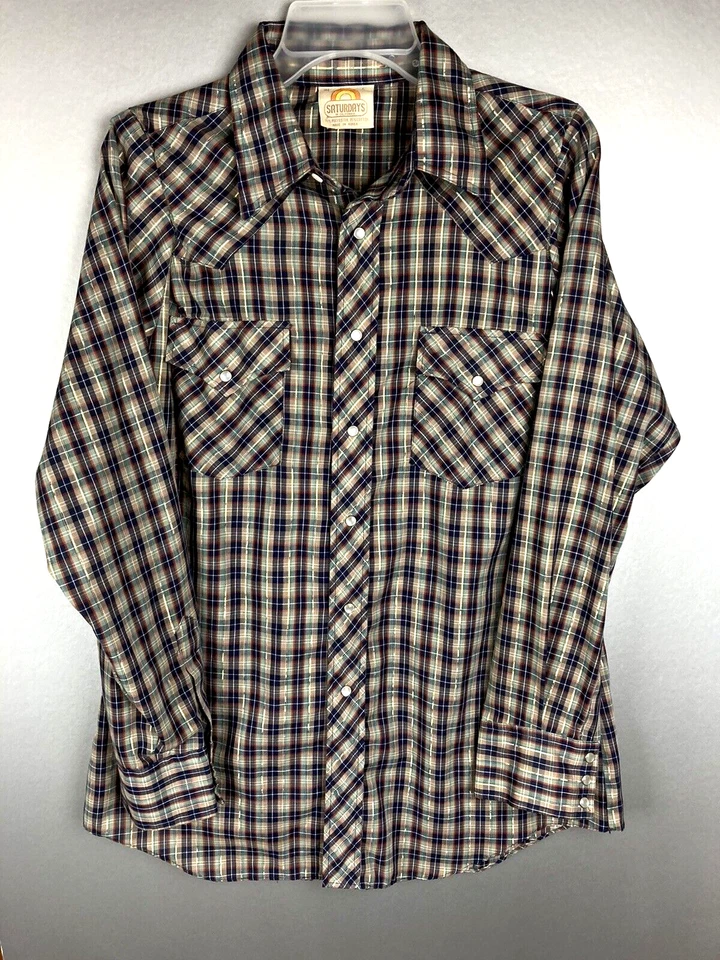 Camisa a Presión Saturdays In California Western Pearl Para Hombres M Cuadros Rayas Doradas LEER Foto 2 de 4