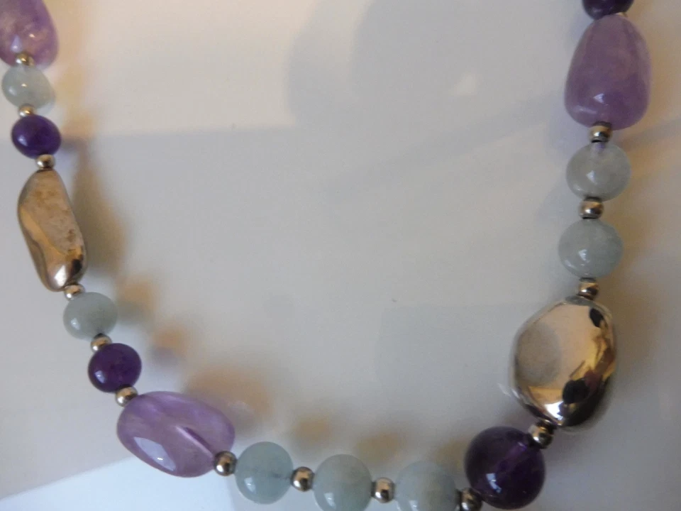 Collana Molto Bella__Ametista, Avventurina__ Con Elementi In Argento - Immagine 3 di 4