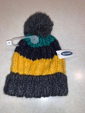Old Navy Toddler Winter Knit Pom Pom Hat Size Small NWT GrayYellow Stripe