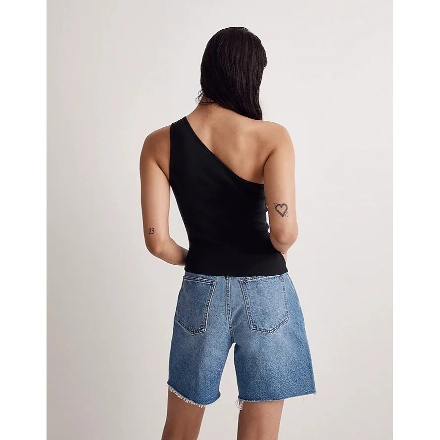 Madewell Brightside Rib One-Shoulder Tank Top Slim Fit True Black  
