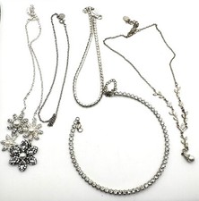 Lot Of 5 Silver tone Claire  s Necklace Rhinestone Flowers