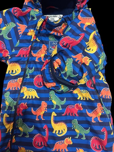 JoJo Maman Bebe Navy Blue Dinosaur Waterproof Fleece Lined Puddle Suit 3-6 Month - Picture 3 of 6