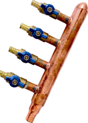 4 port PEX Plumbing Manifold 3/4 Male 1/2 Ball Valve close end barbed end