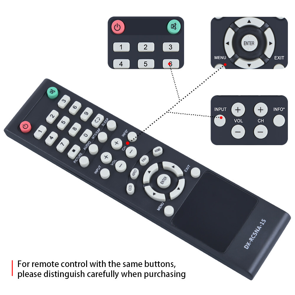Replacement Remote Control For Dynex TV Models - DX-RC5NA-15 Compatible With Multiple Dynex TVs