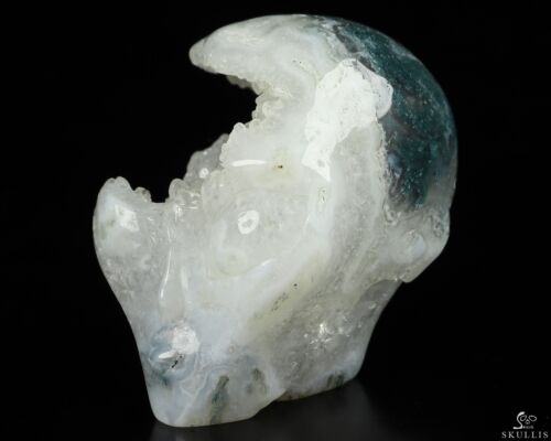 1.8" Green Moss Agate Geode Crystal Skull Companion Star Being Female Alien - Picture 1 of 7