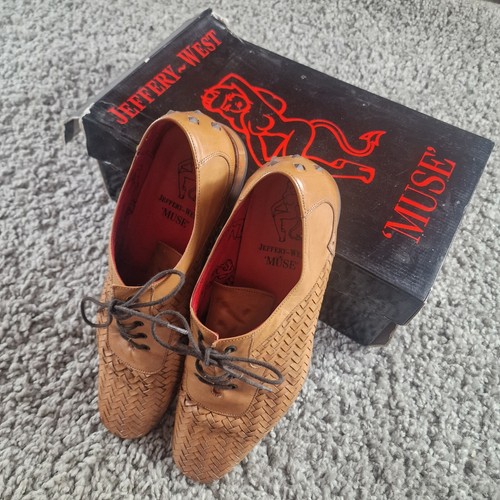 Jeffrey West Schuhe Herren UK 8 Muse braun Leder hellbraun gewebt