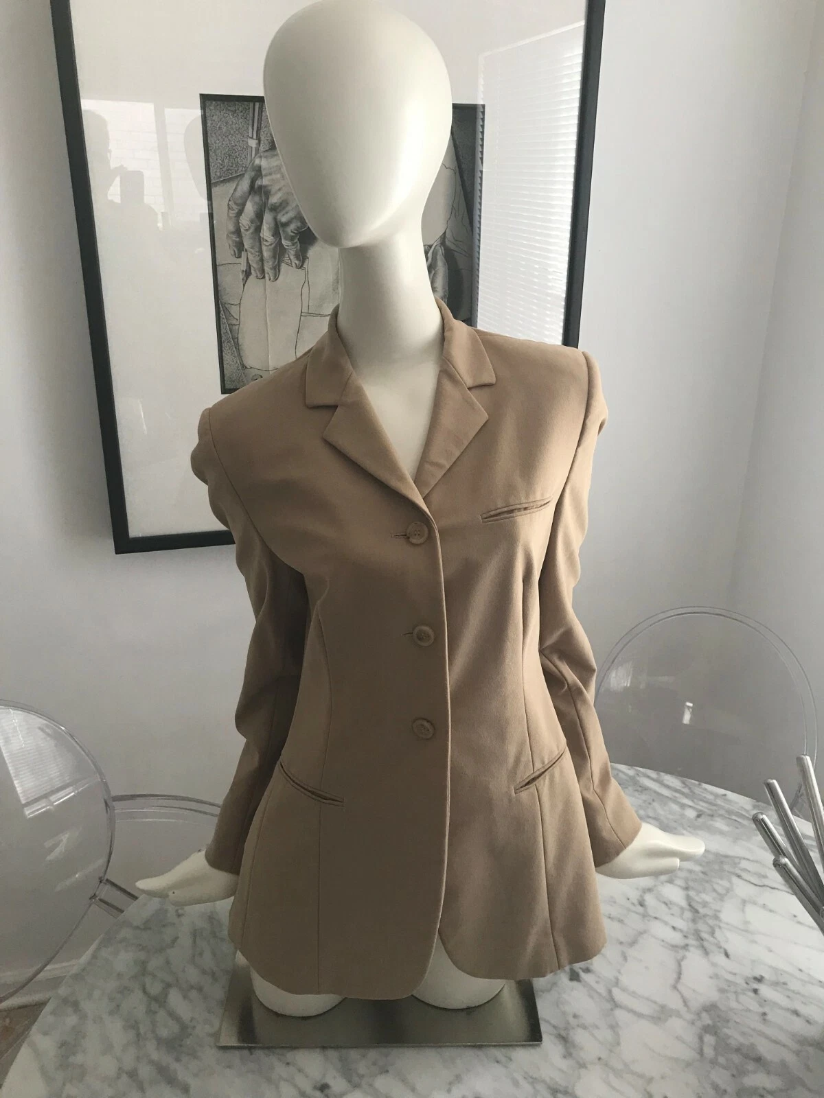 Giacca Blazer Donna PRADA Tan Nylon Spandex EU 42 Made in Italy.