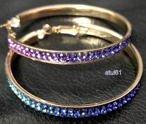 Gold Tone Silver Ton Diamante Rhinestone Crystal Round Hoop Earrings Accessories - Picture 8 of 40