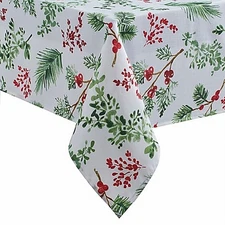 Winter Wonderland Branches Fabric Tablecloth 60 x 84 Oblong - Sprigs & Berries