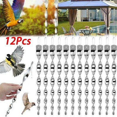 12pcs 12'' Bird Repellent Reflective Scare Rods Spiral Deterrent Control Device