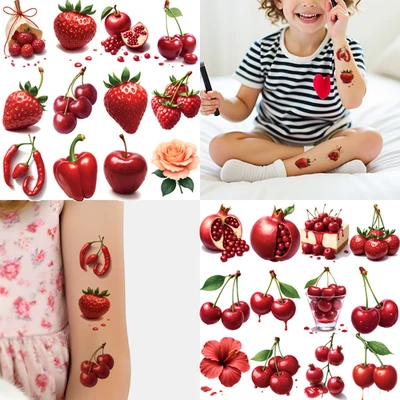 54pcs Temporary Tattoo Realism Cherry Designs Fruit Patterns Cake Motifs
