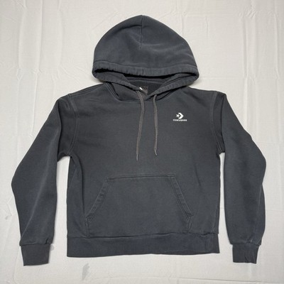 CONVERSE Hoodie Men's Xtra Small Black Embroidered Star Chevron Fleece Pullover