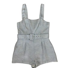 Lavender Brown Blue Belted Tweed Romper Structured Chic USA Made Medium