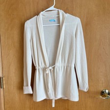 J.McLaughlin Womens 100% Cashmere Tie Waist Wrap Cardigan Sweater Cream XS