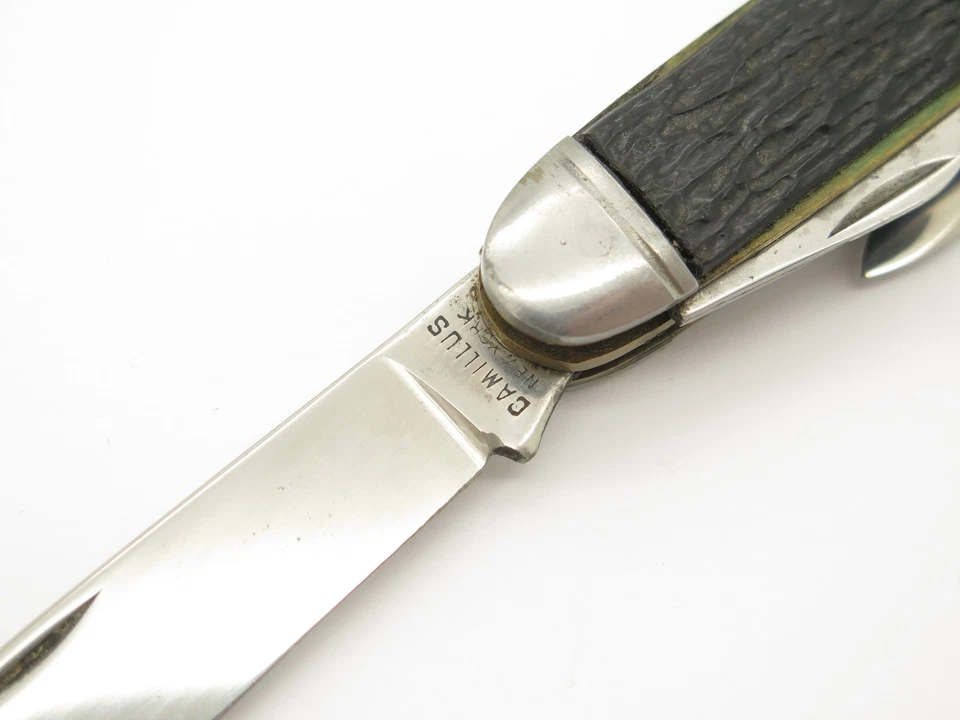 Cuchillo de campamento de bolsillo plegable multiherramienta Camillus New York vintage años 40-50 Foto 3 de 4