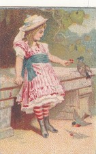 B L Swezy's Sporting Goods Middletown NY Girl Feeding Bird Vict Card c1880s