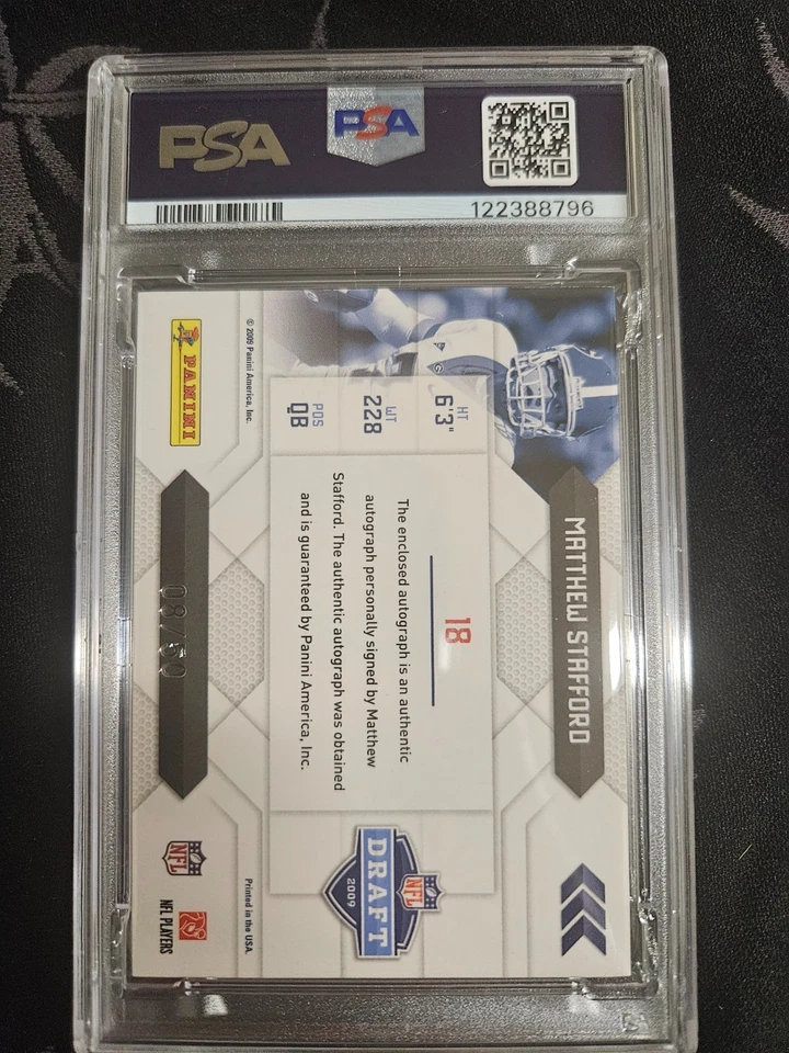 2009 Playoff Prestige Matthew Stafford Auto/College Logo Patch PSA 9 MINT /50 - Image 3 of 4