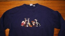 Vintage 90s LOONEY TUNES Warner Bros Sweatshirt XL Blue Bugs TAZ Coyote Tweety